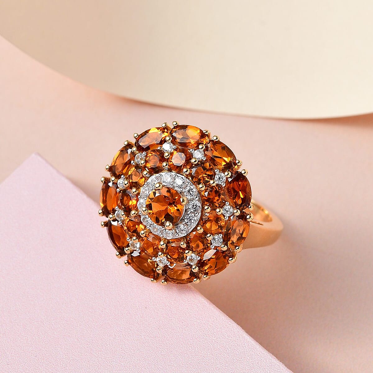 Tanzanian Golden Tourmaline and White Zircon Cocktail Ring in Vermeil Yellow Gold Over Sterling Silver (Size 7.0) 4.30 ctw image number 1