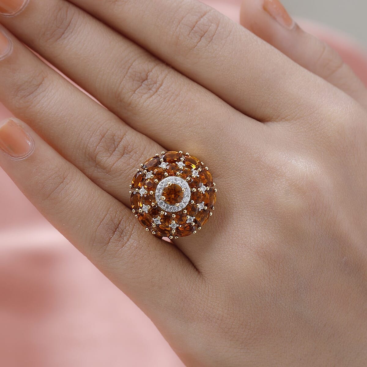 Tanzanian Golden Tourmaline and White Zircon Cocktail Ring in Vermeil Yellow Gold Over Sterling Silver (Size 7.0) 4.30 ctw image number 2