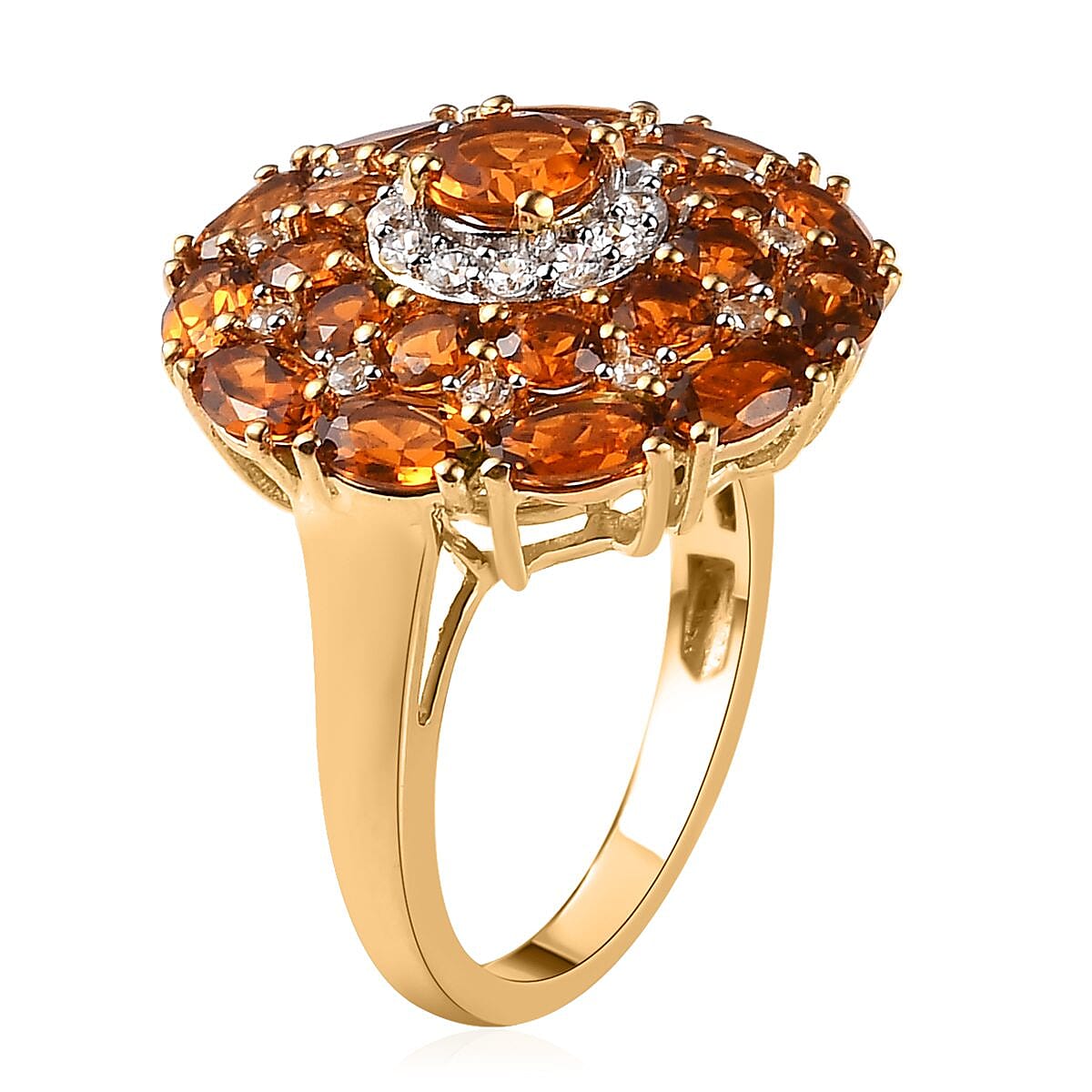 Tanzanian Golden Tourmaline and White Zircon Cocktail Ring in Vermeil Yellow Gold Over Sterling Silver (Size 7.0) 4.30 ctw image number 3