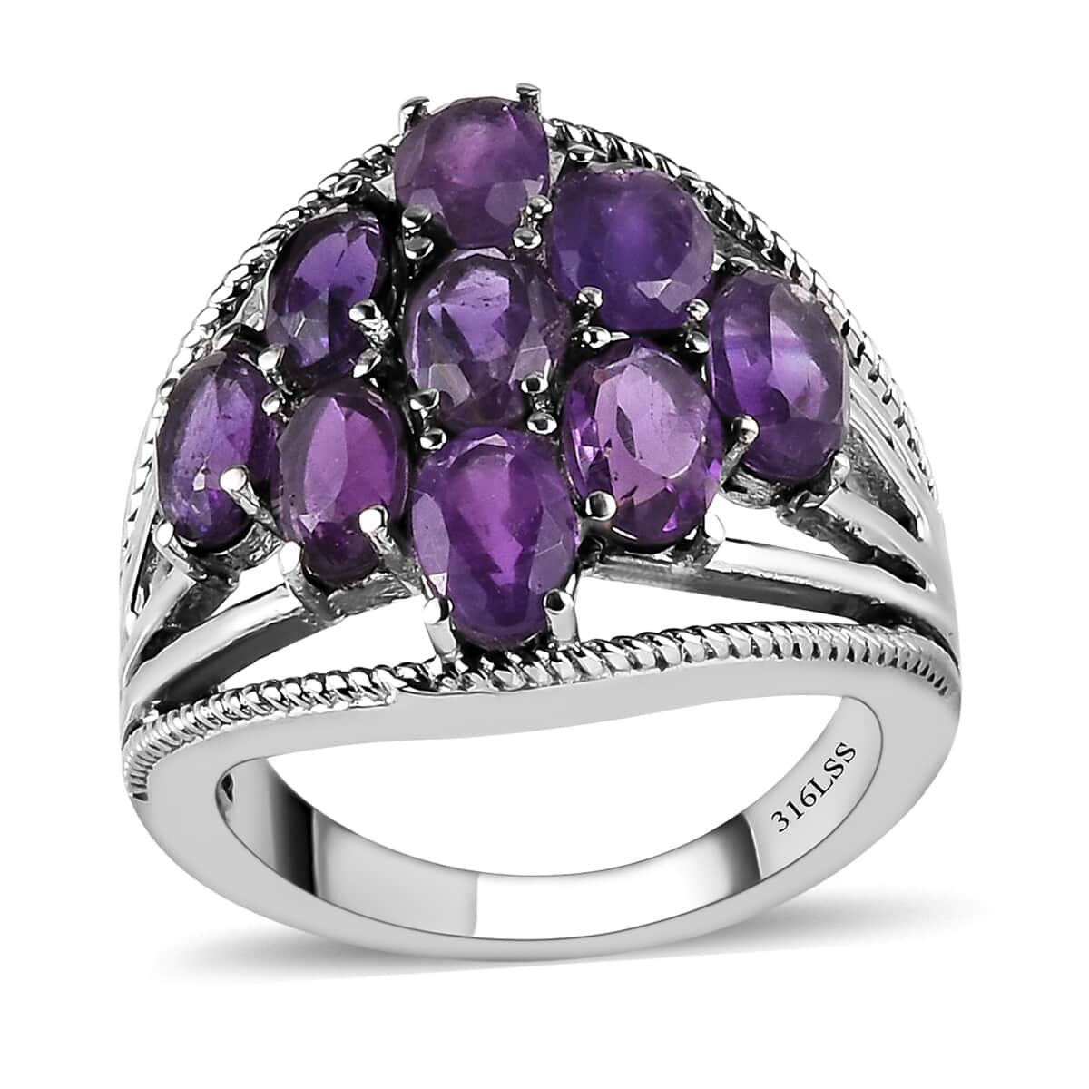 Amethyst Multi Shank Ring in Stainless Steel 3.50 ctw image number 0