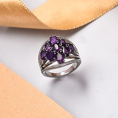 Amethyst Multi Shank Ring in Stainless Steel (Size 10.0) 3.50 ctw