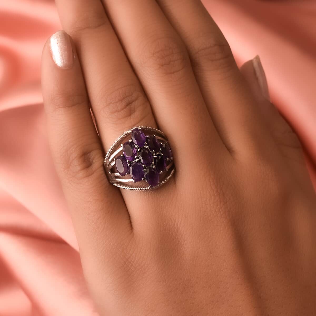 Amethyst Multi Shank Ring in Stainless Steel 3.50 ctw image number 2