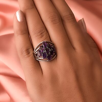 Amethyst Multi Shank Ring in Stainless Steel (Size 10.0) 3.50 ctw