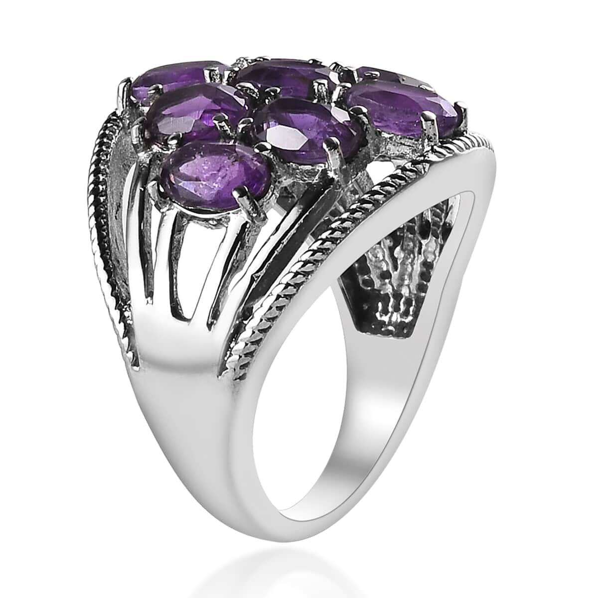 Amethyst Multi Shank Ring in Stainless Steel 3.50 ctw image number 3