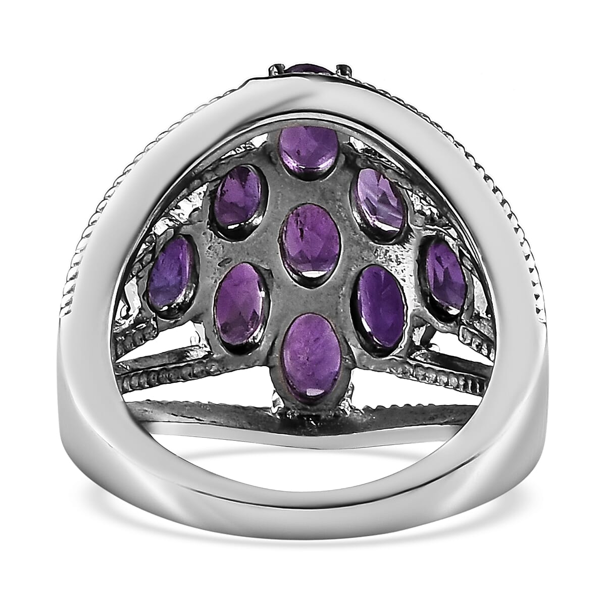Amethyst Multi Shank Ring in Stainless Steel (Size 10.0) 3.50 ctw