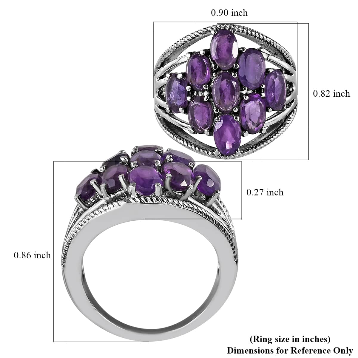 Amethyst Multi Shank Ring in Stainless Steel 3.50 ctw image number 5