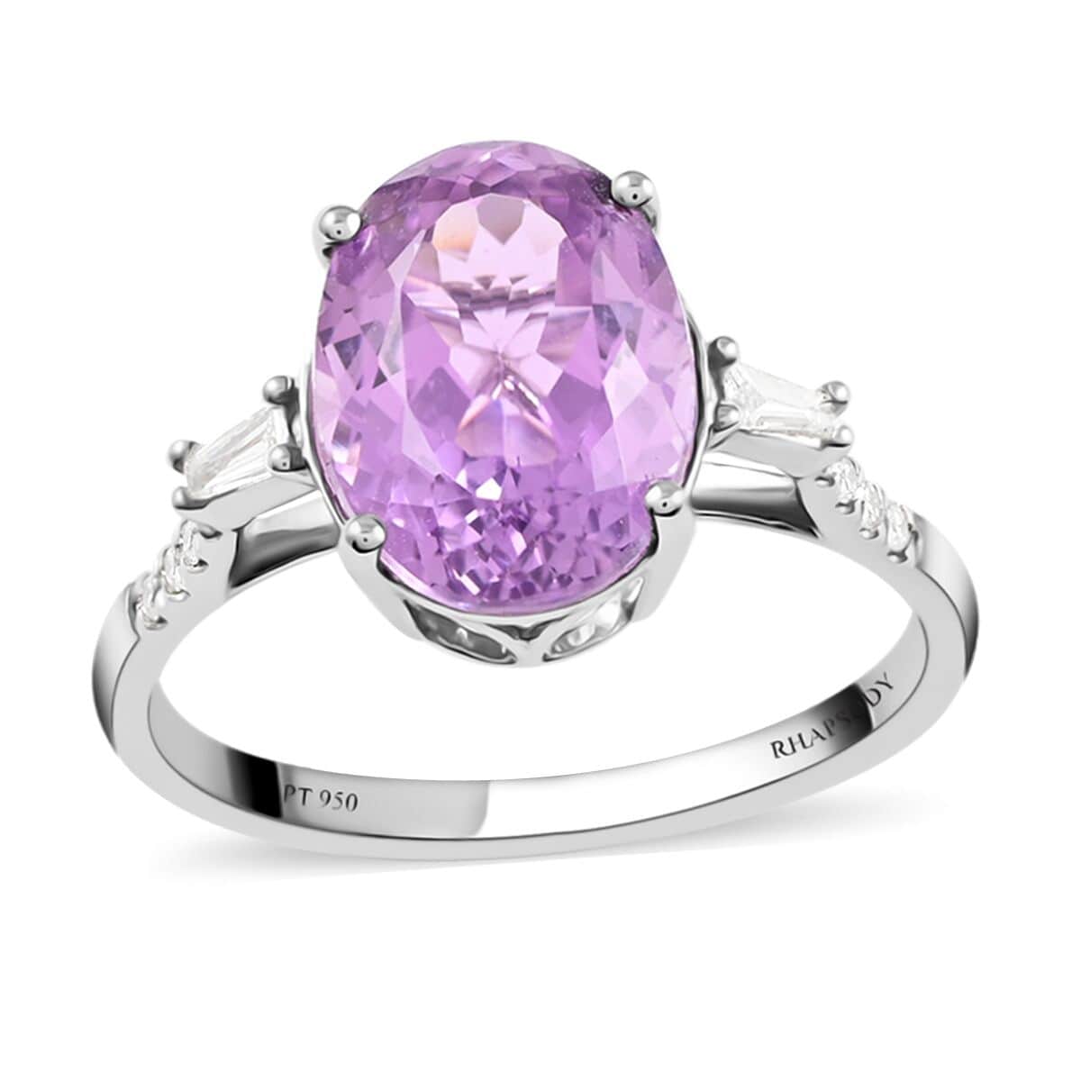 Doorbuster Certified & Appraised RHAPSODY 950 Platinum AAAA Patroke Kunzite and E-F VS Diamond Ring 4.20 Grams 5.70 ctw image number 0