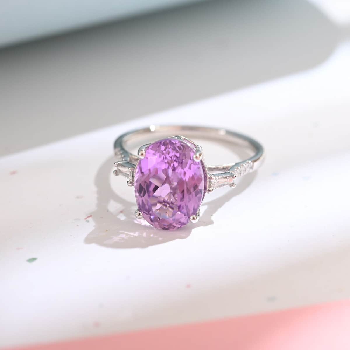 Doorbuster Certified & Appraised RHAPSODY 950 Platinum AAAA Patroke Kunzite and E-F VS Diamond Ring 4.20 Grams 5.70 ctw image number 1