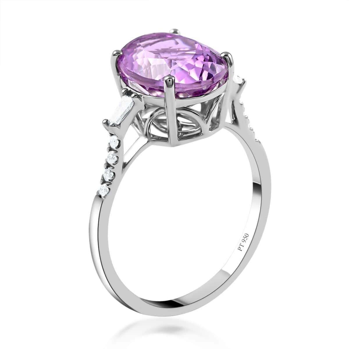 Doorbuster Certified & Appraised RHAPSODY 950 Platinum AAAA Patroke Kunzite and E-F VS Diamond Ring 4.20 Grams 5.70 ctw image number 3