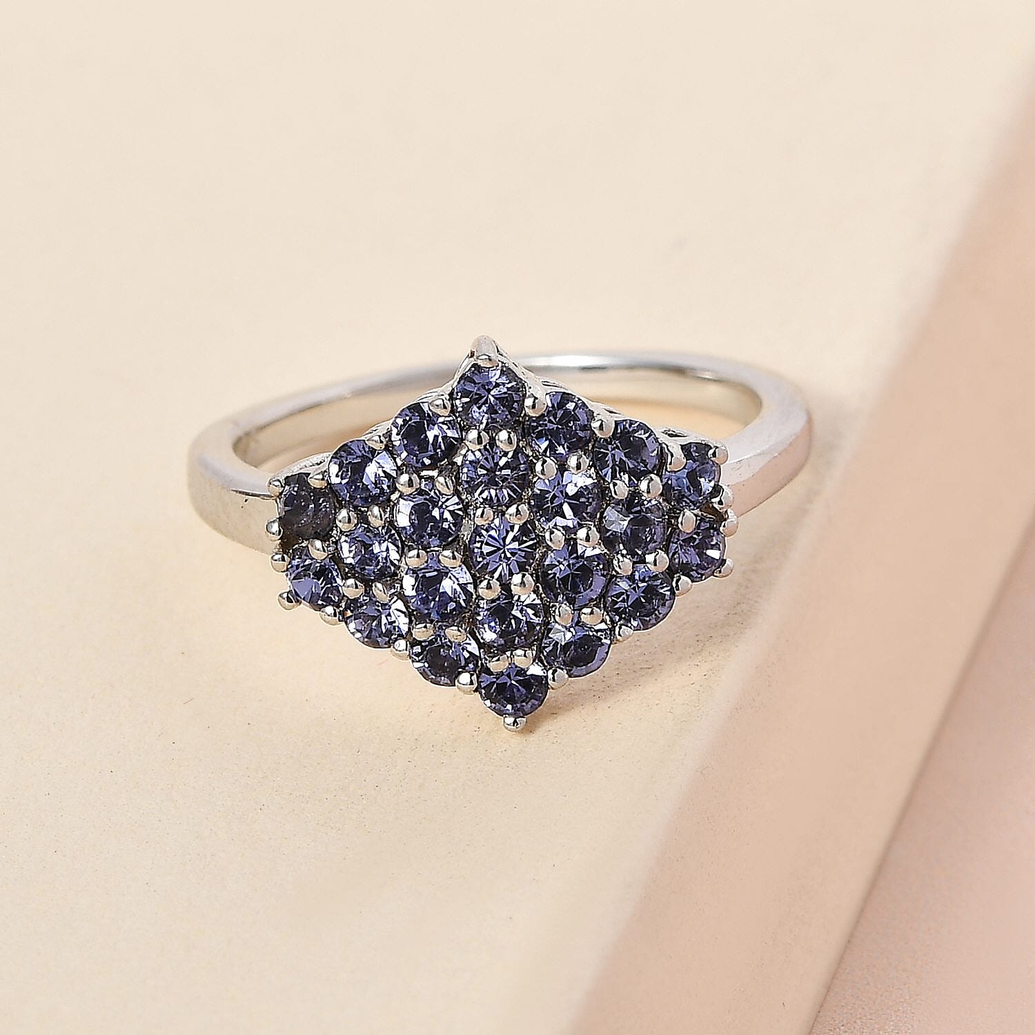 Karis Tanzanite Color Crystal Cluster Ring in Platinum Bond (Size 10.0)