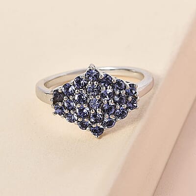 Karis Tanzanite Color Crystal Cluster Ring in Platinum Bond (Size 10.0)