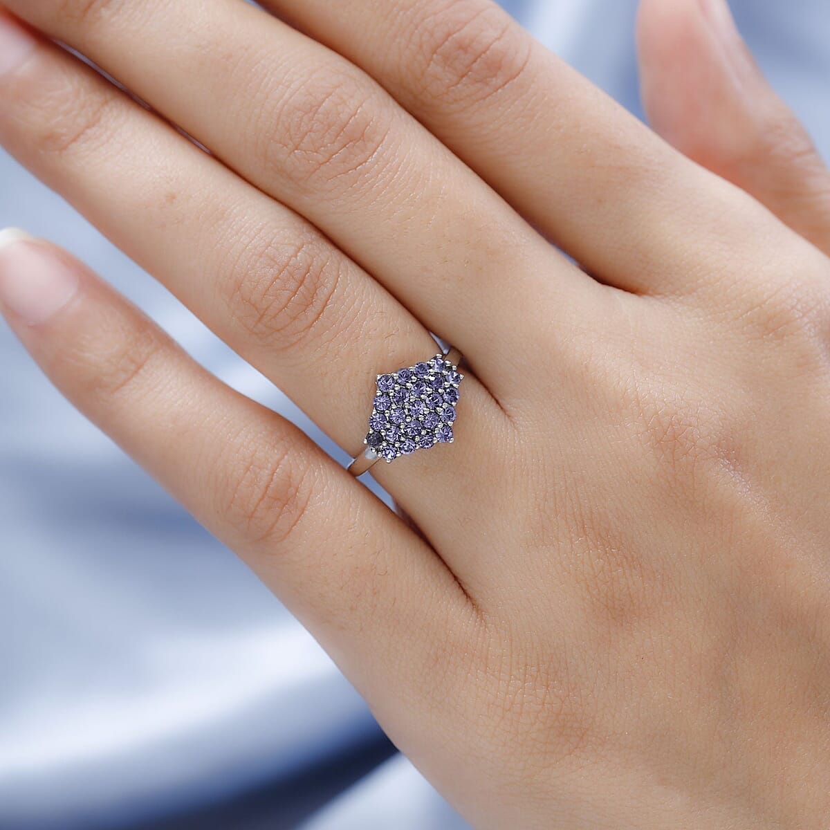 KARIS Tanzanite Color Crystal Cluster Ring in Platinum Bond (Size 10.0) 0.60 ctw image number 2