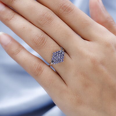 Karis Tanzanite Color Crystal Cluster Ring in Platinum Bond (Size 10.0)