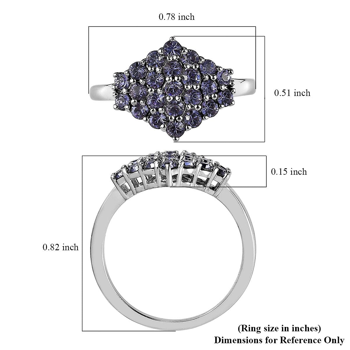Karis Tanzanite Color Crystal Cluster Ring in Platinum Bond (Size 10.0)