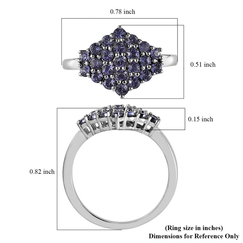 Karis Tanzanite Color Crystal Cluster Ring in Platinum Bond (Size 10.0)