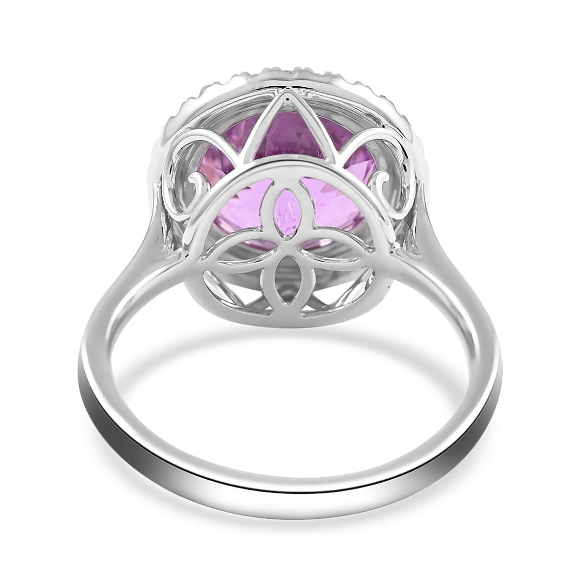 Doorbuster Certified & Appraised RHAPSODY 950 Platinum AAAA Patroke Kunzite and E-F VS Diamond Halo Ring 6.20 Grams 6.55 ctw image number 4