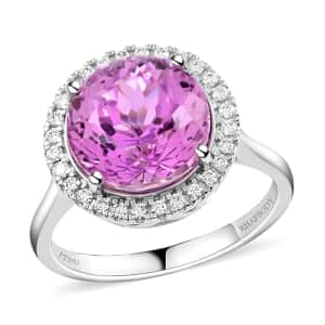 Certified Rhapsody 950 Platinum AAAA Patroke Kunzite and E-F VS Diamond Halo Ring (Size 8.0) 6.20 Grams 6.55 ctw