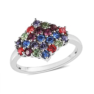 Karis Multi Color Crystal Ring in Platinum Bond (Size 6.0)
