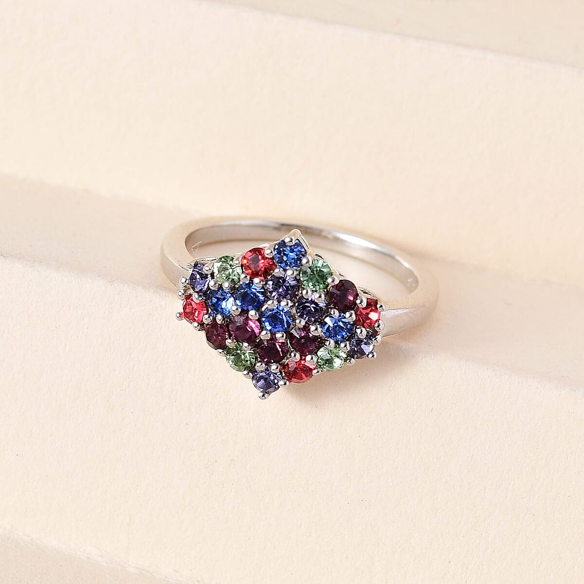 Karis Multi Color Crystal Ring in Platinum Bond (Size 6.0) image number 1