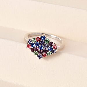 Karis Multi Color Crystal Ring in Platinum Bond (Size 6.0)