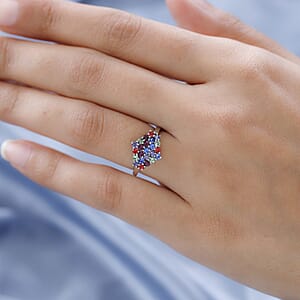 Karis Multi Color Crystal Ring in Platinum Bond (Size 6.0)