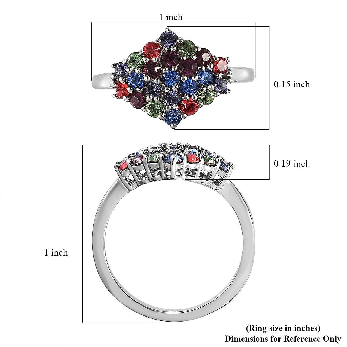 Karis Multi Color Crystal Ring in Platinum Bond (Size 6.0) image number 5