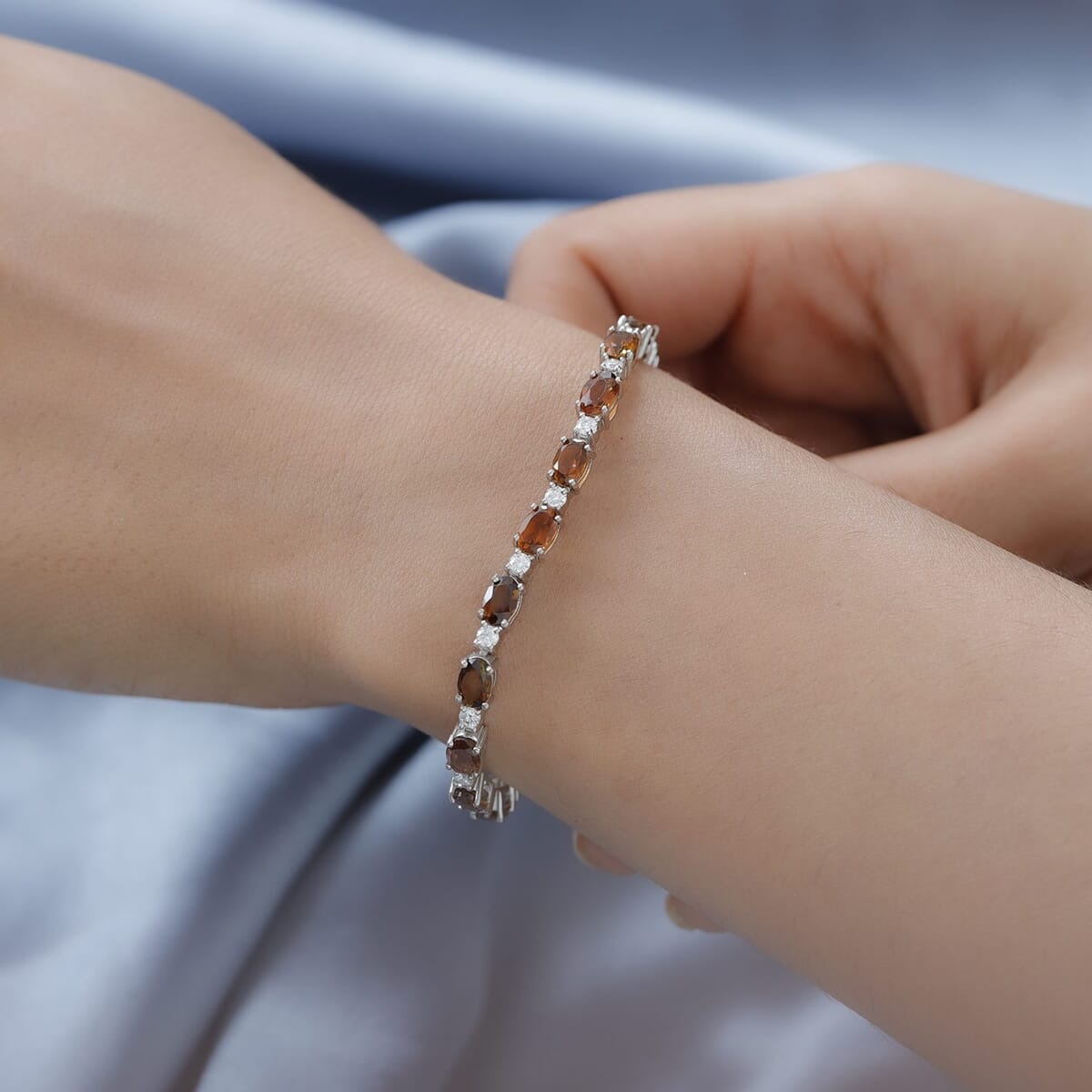 Natural Tanzanian Golden Tourmaline and Moissanite Bracelet in Platinum Over Sterling Silver (6.50 In) 9.75 Grams 8.75 ctw image number 2