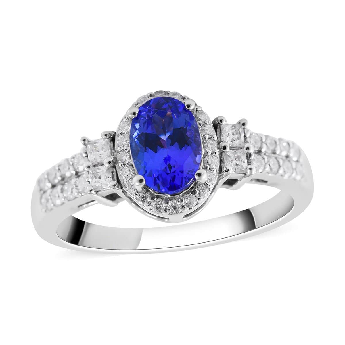 AAA Tanzanite and Moissanite Halo Ring in Sterling Silver (Size 10.0) 1.30 ctw image number 0