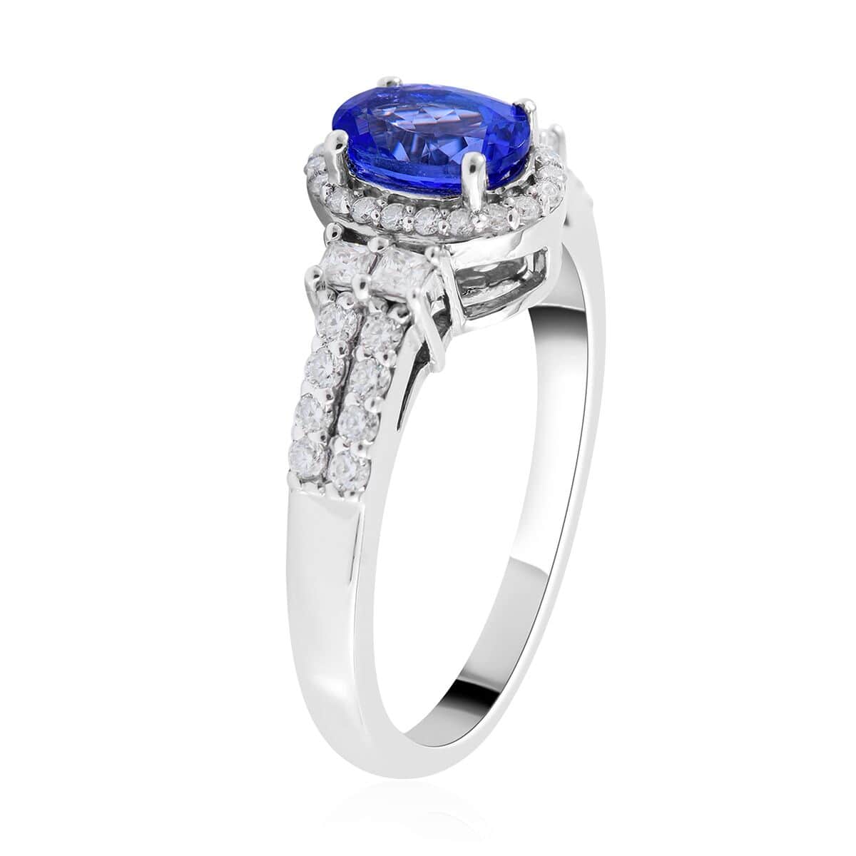 AAA Tanzanite and Moissanite Halo Ring in Sterling Silver (Size 10.0) 1.30 ctw image number 2