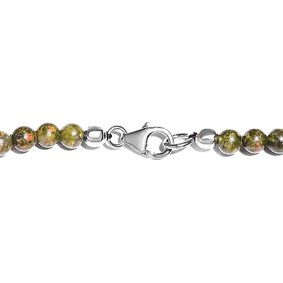 Black Agate and Unakite Beaded Necklace 20 Inches in Sterling Silver 181.30 ctw