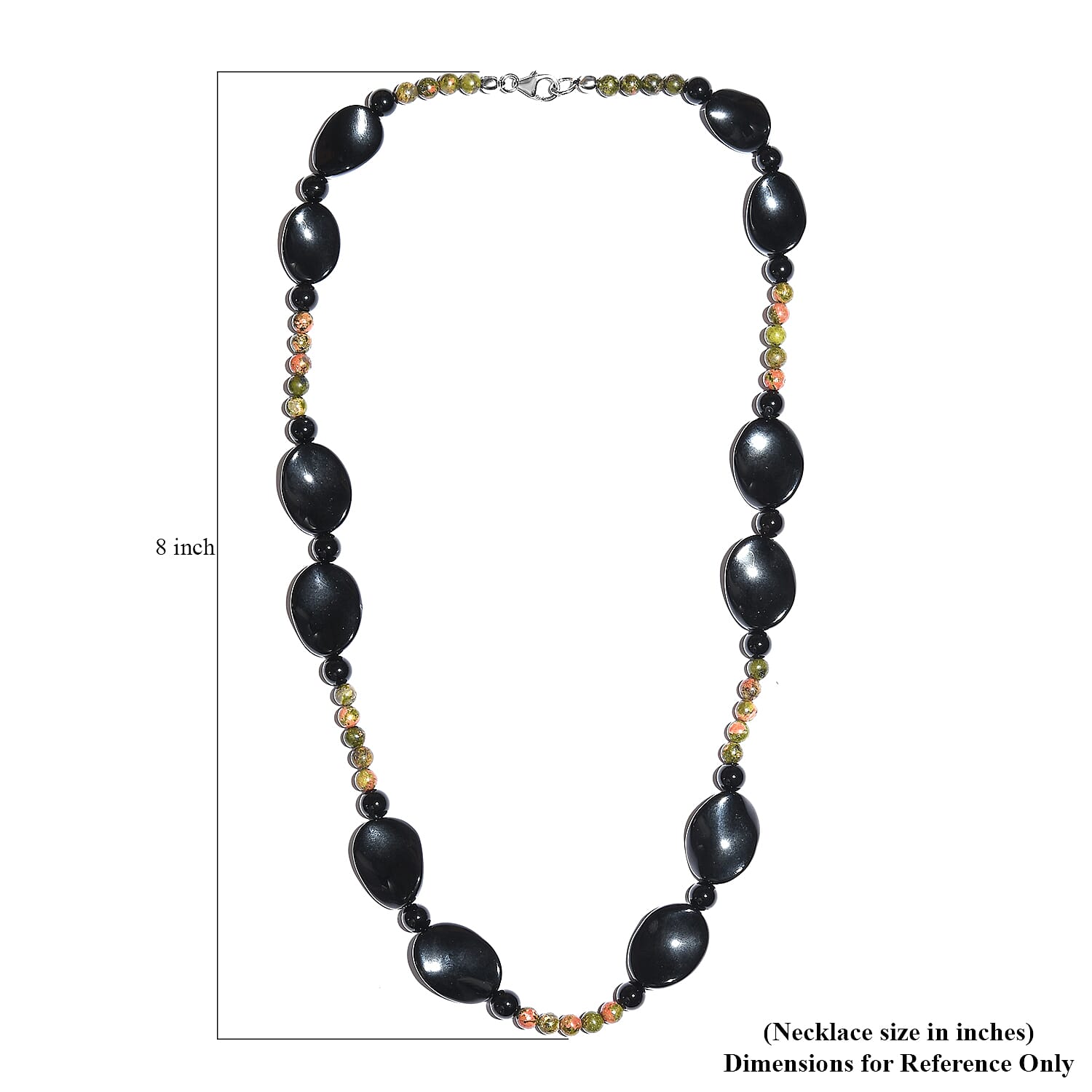Black Agate and Unakite Beaded Necklace 20 Inches in Sterling Silver 181.30 ctw