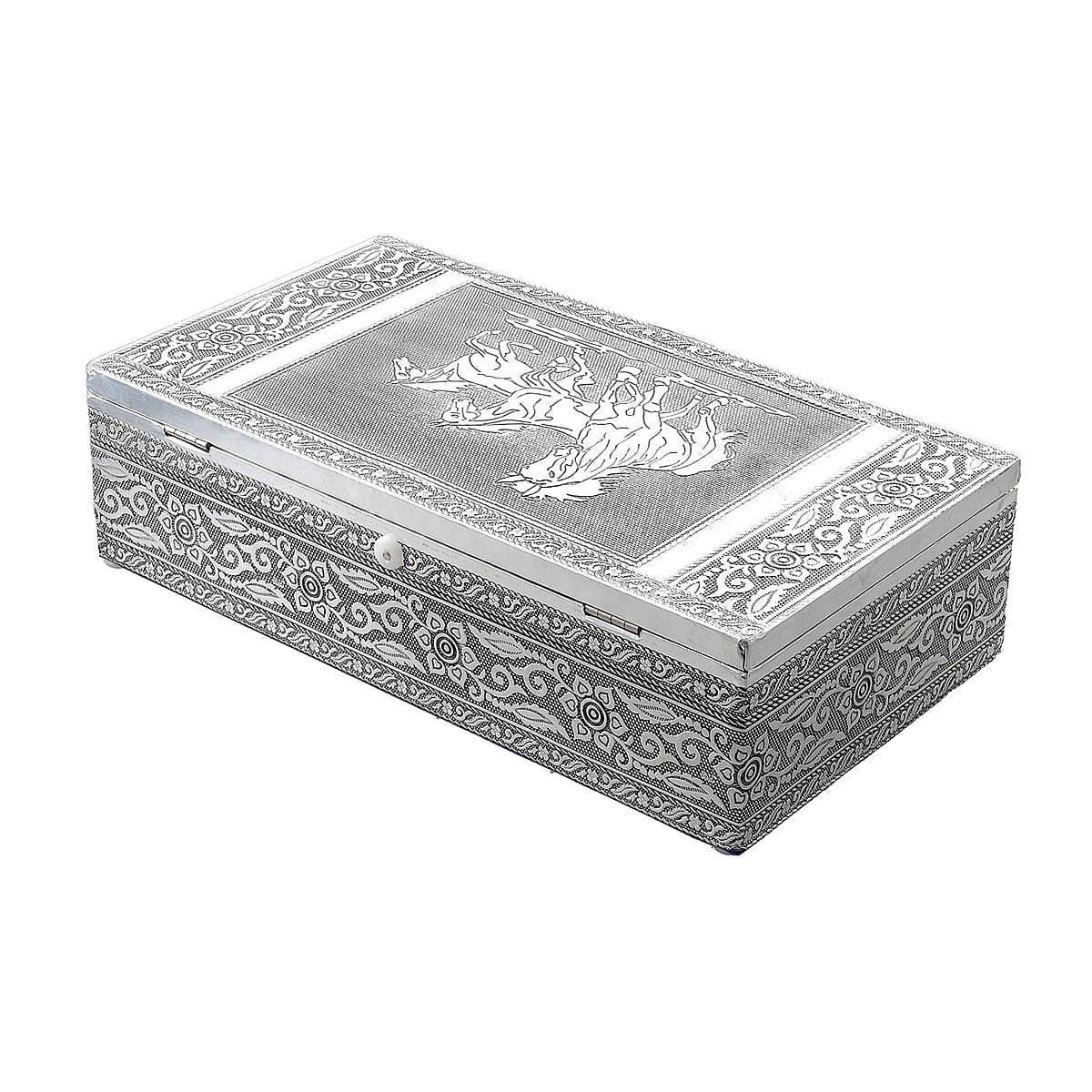 "Horse Embossed Aluminium Oxidized Storage Box Size: 11(L)x6(W)x3(H) inches" image number 2