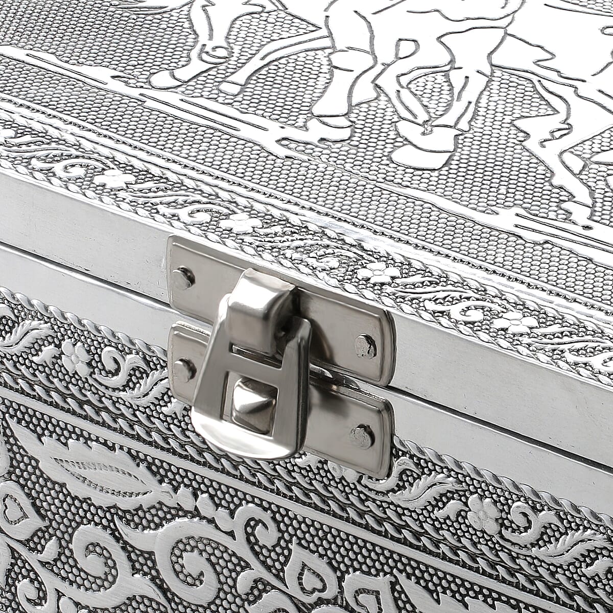 "Horse Embossed Aluminium Oxidized Storage Box Size: 11(L)x6(W)x3(H) inches" image number 4