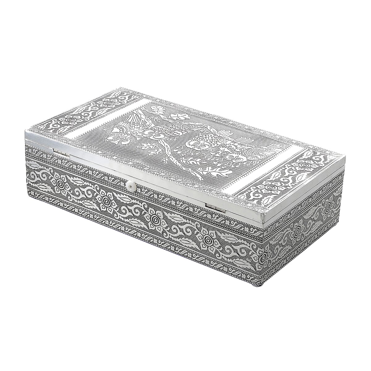 Handcrafted Owl Embossed Aluminium Oxidized Storage Box image number 2