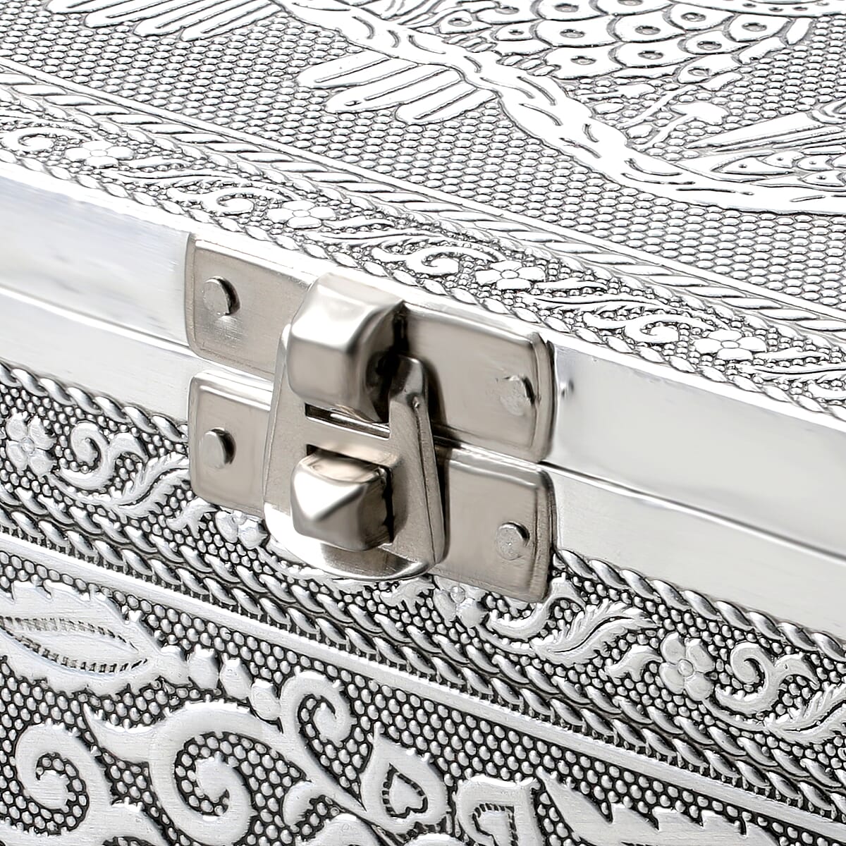 Handcrafted Owl Embossed Aluminium Oxidized Storage Box image number 4