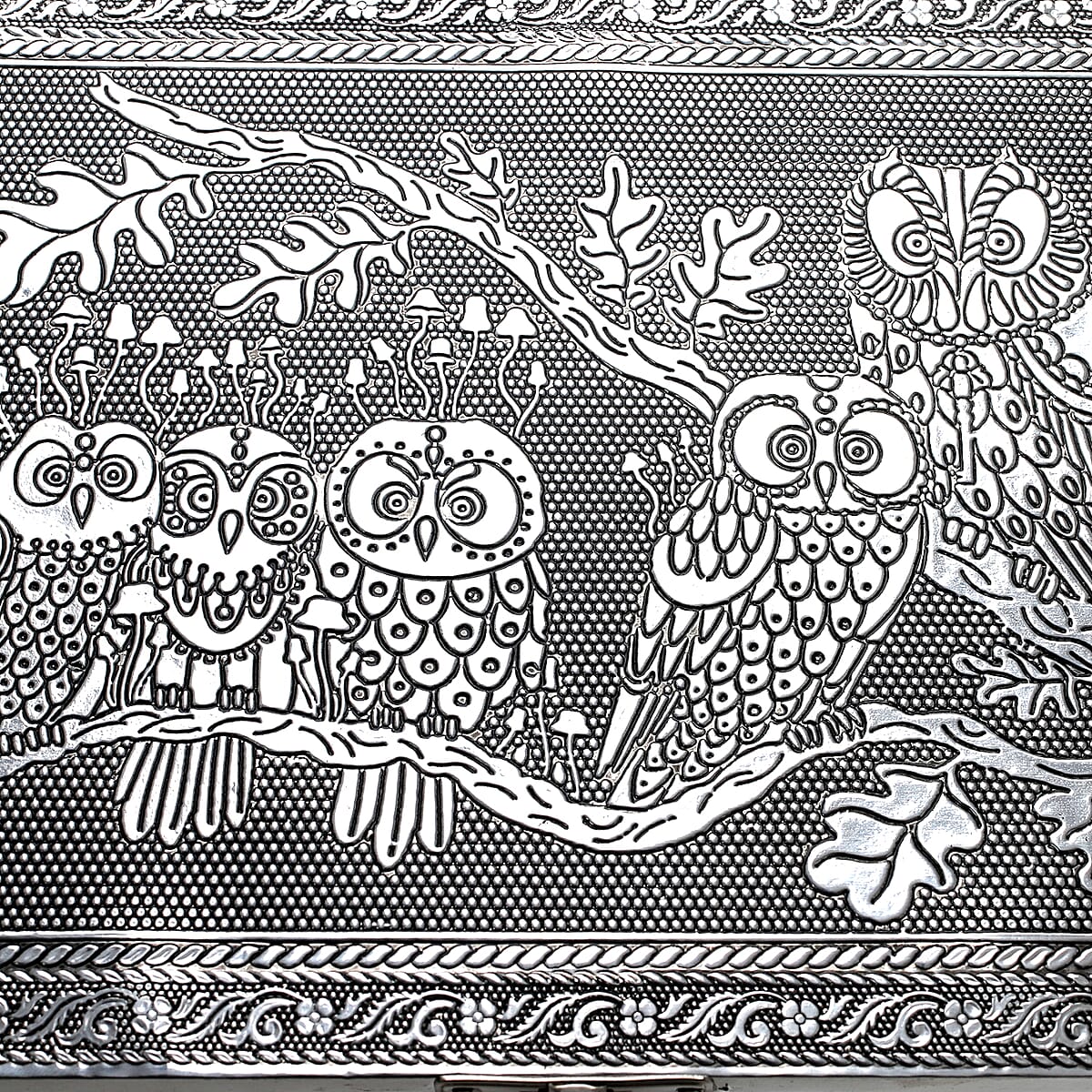 Handcrafted Owl Embossed Aluminium Oxidized Storage Box image number 5
