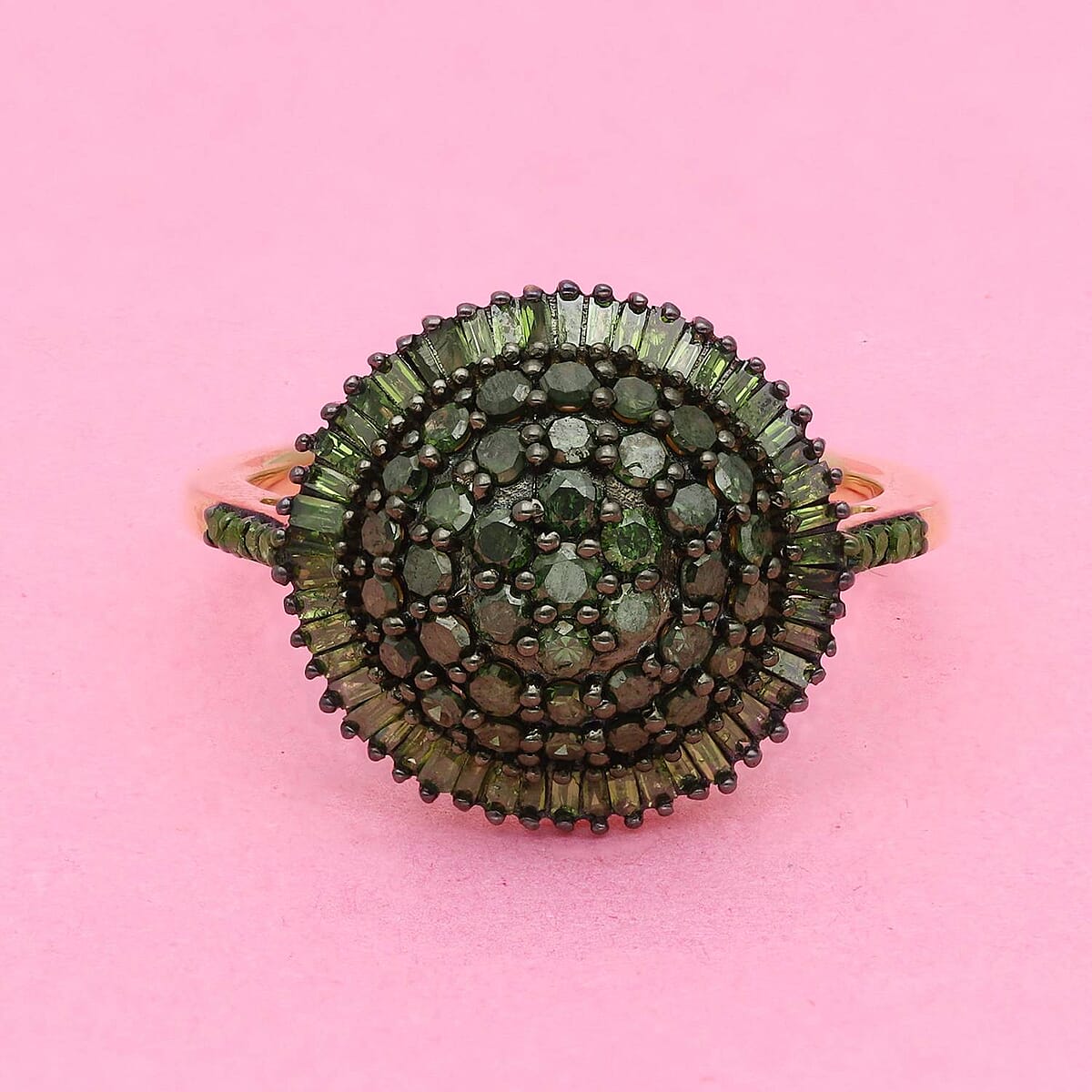 Green Diamond Cocktail Ring in Vermeil Yellow Gold Over Sterling Silver 1.00 ctw image number 1