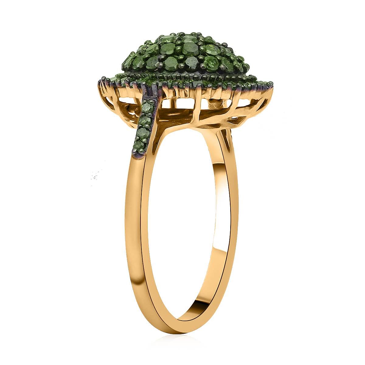 Green Diamond Cocktail Ring in Vermeil Yellow Gold Over Sterling Silver 1.00 ctw image number 3