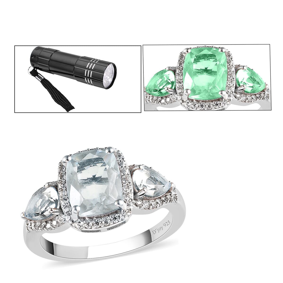 Mexican Hyalite Opal and Natural White Zircon Ring in Platinum Over Sterling Silver (Size 10.0) 2.60 ctw with Free UV Torch image number 0