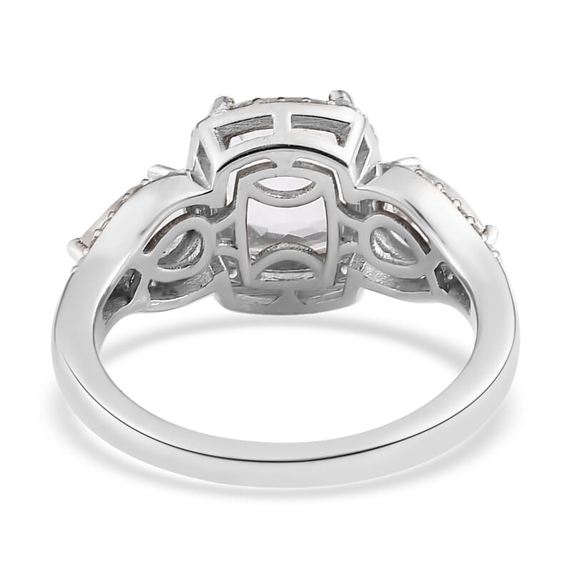 Mexican Hyalite Opal and Natural White Zircon Ring in Platinum Over Sterling Silver (Size 10.0) 2.60 ctw with Free UV Torch