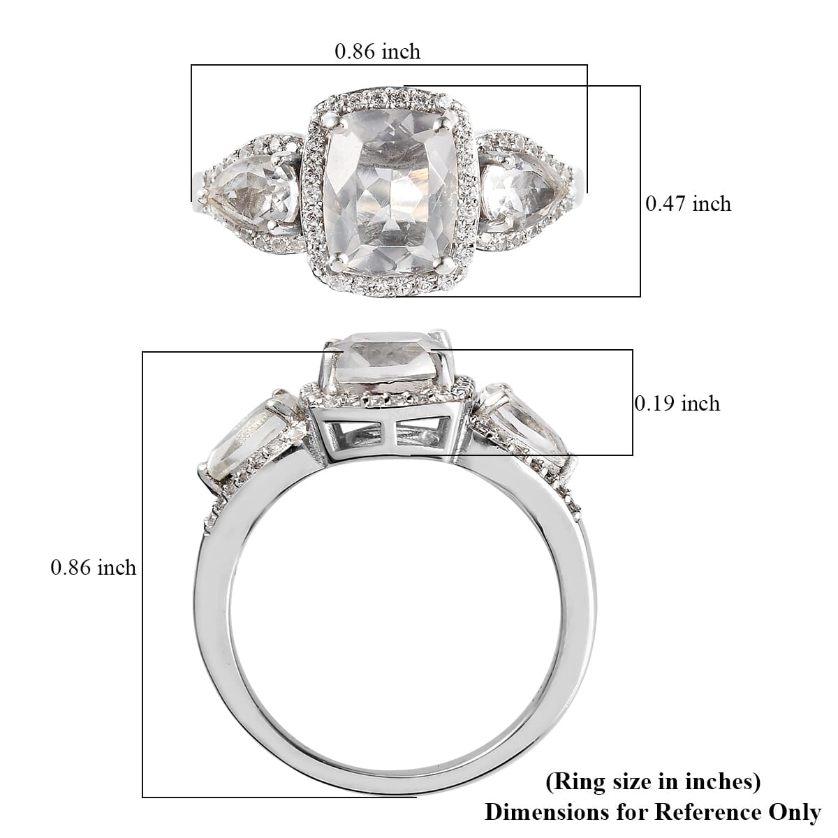 Mexican Hyalite Opal and Natural White Zircon Ring in Platinum Over Sterling Silver (Size 10.0) 2.60 ctw with Free UV Torch image number 5