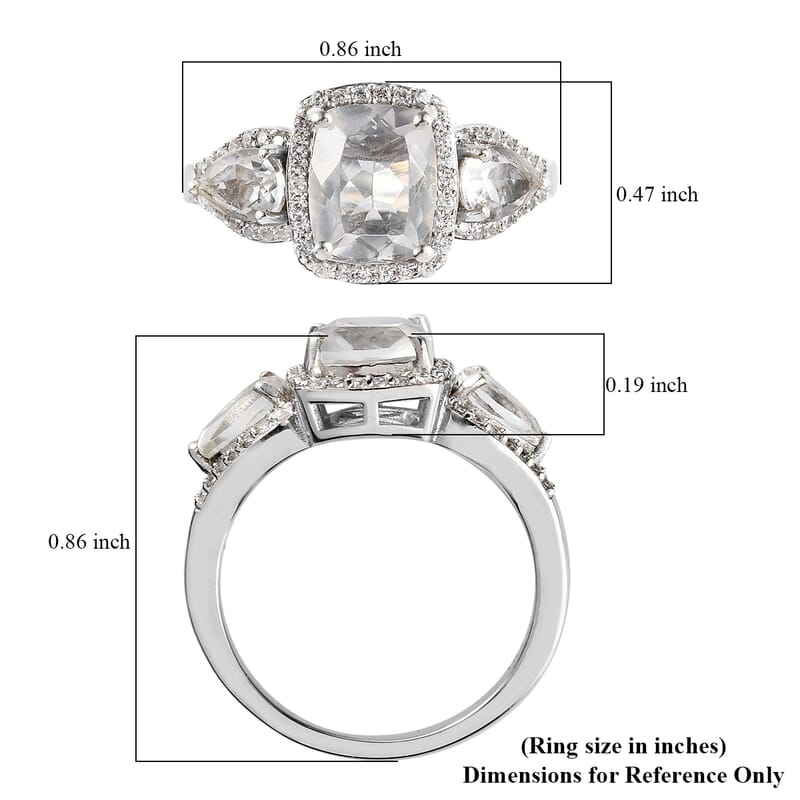 Mexican Hyalite Opal and Natural White Zircon Ring in Platinum Over Sterling Silver (Size 10.0) 2.60 ctw with Free UV Torch