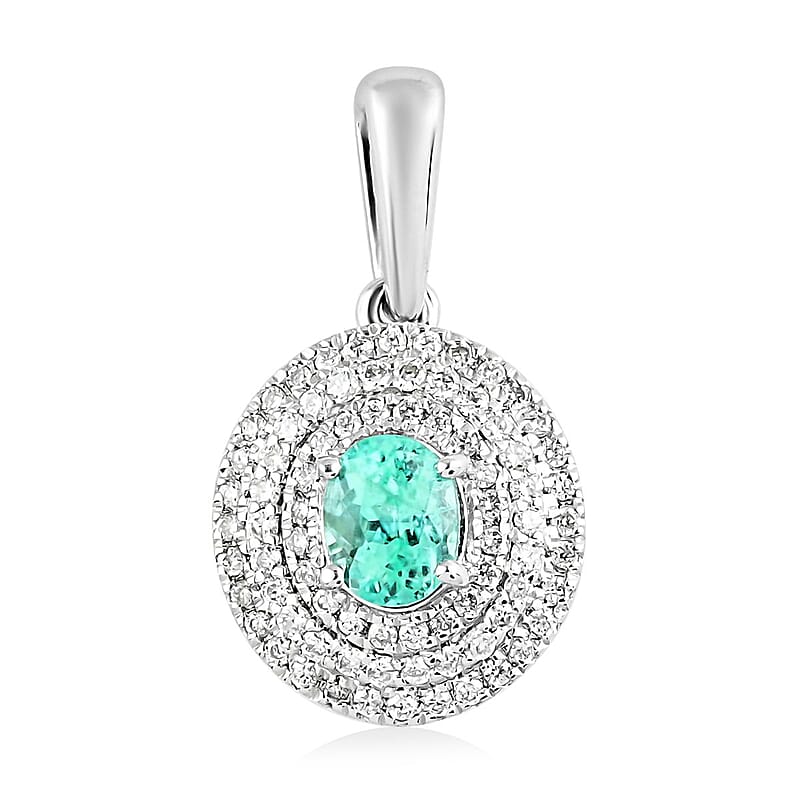 Certified and Appraised Rhapsody 950 Platinum AAAA Paraiba Tourmaline and E-F VS Diamond Double Halo Pendant 0.70 ctw