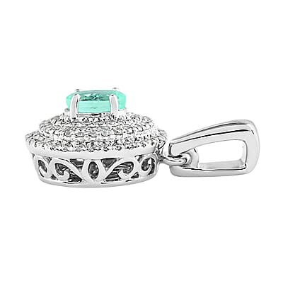 Certified and Appraised Rhapsody 950 Platinum AAAA Paraiba Tourmaline and E-F VS Diamond Double Halo Pendant 0.70 ctw