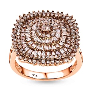 Natural Champagne Diamond 1.00 ctw Cluster Ring in Vermeil Rose Gold Over Sterling Silver (Size 9.0)