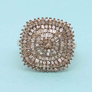 Natural Champagne Diamond 1.00 ctw Cluster Ring in Vermeil Rose Gold Over Sterling Silver (Size 9.0)