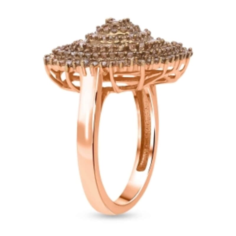 Natural Champagne Diamond 1.00 ctw Cluster Ring in Vermeil Rose Gold Over Sterling Silver (Size 9.0)