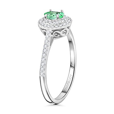 Certified & Appraised Rhapsody 950 Platinum AAAA Paraiba Tourmaline and E-F VS Diamond Double Halo Ring (Size 6.0) 0.60 ctw