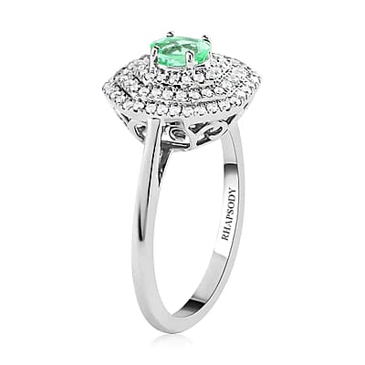 Certified & Appraised Rhapsody 950 Platinum AAAA Paraiba Tourmaline and E-F VS Diamond Double Halo Ring (Size 6.0) 5.35 Grams 0.70 ctw