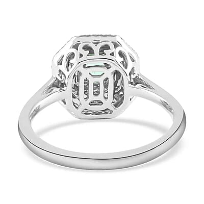 Certified & Appraised Rhapsody 950 Platinum AAAA Paraiba Tourmaline and E-F VS Diamond Double Halo Ring (Size 6.0) 5.35 Grams 0.70 ctw